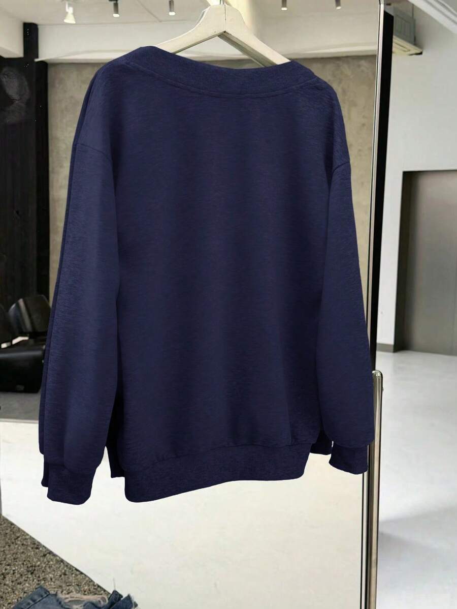 SHEIN EZwear بلوزة رياضية زرقاء فضفاضة بياقة