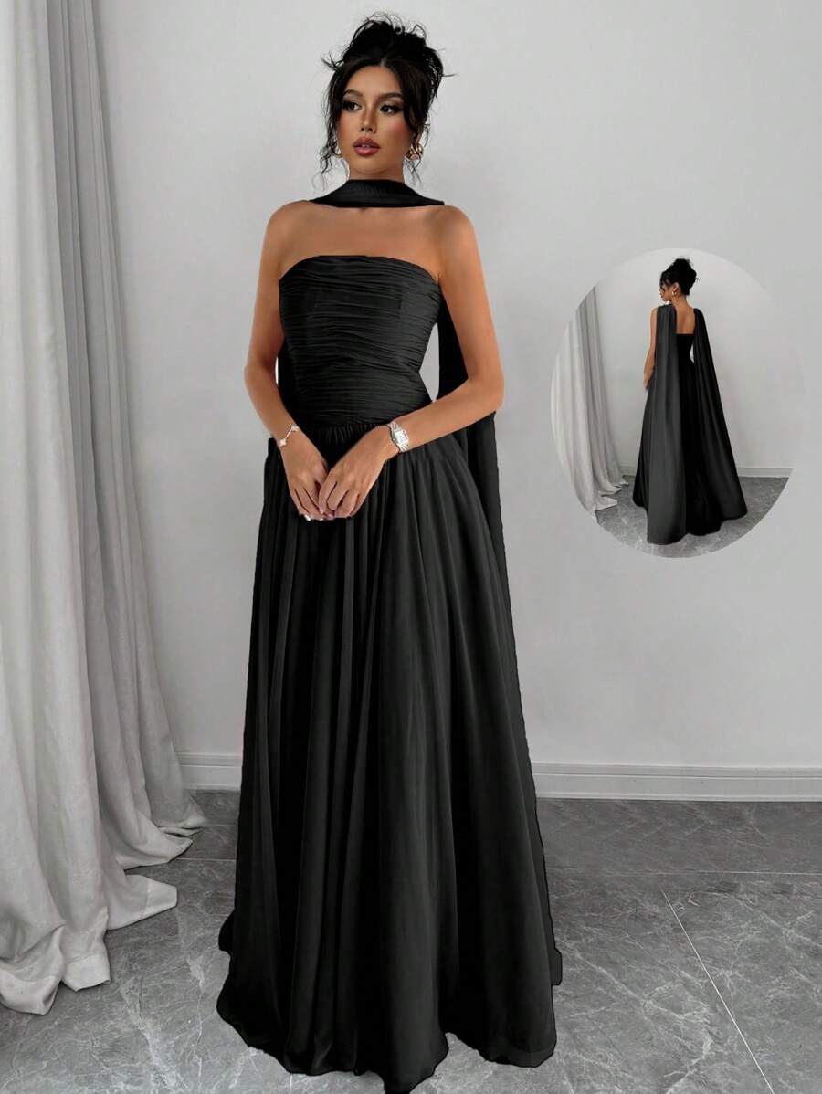 SHEIN Elenzga فستان أسود طويل ضيق من الخصر