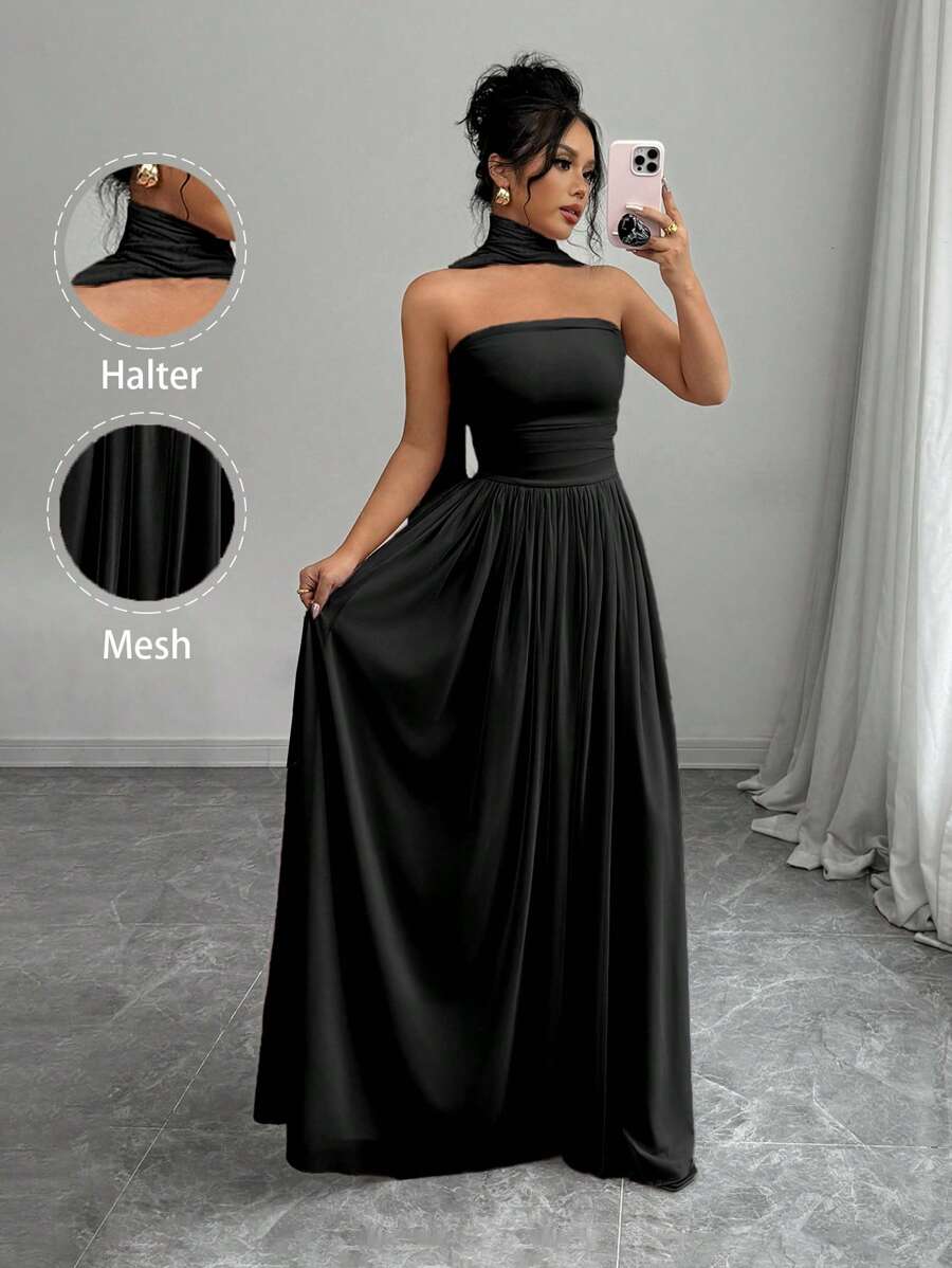 SHEIN Elenzga فستان أسود طويل ضيق من الخصر