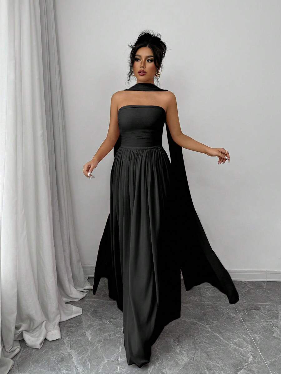 SHEIN Elenzga فستان أسود طويل ضيق من الخصر