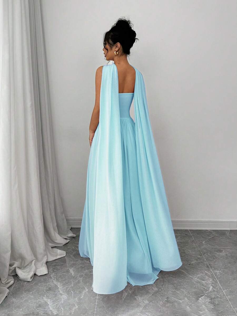 SHEIN Elenzga فستان أنيق بدون أكتاف بلون أزرق فاتح