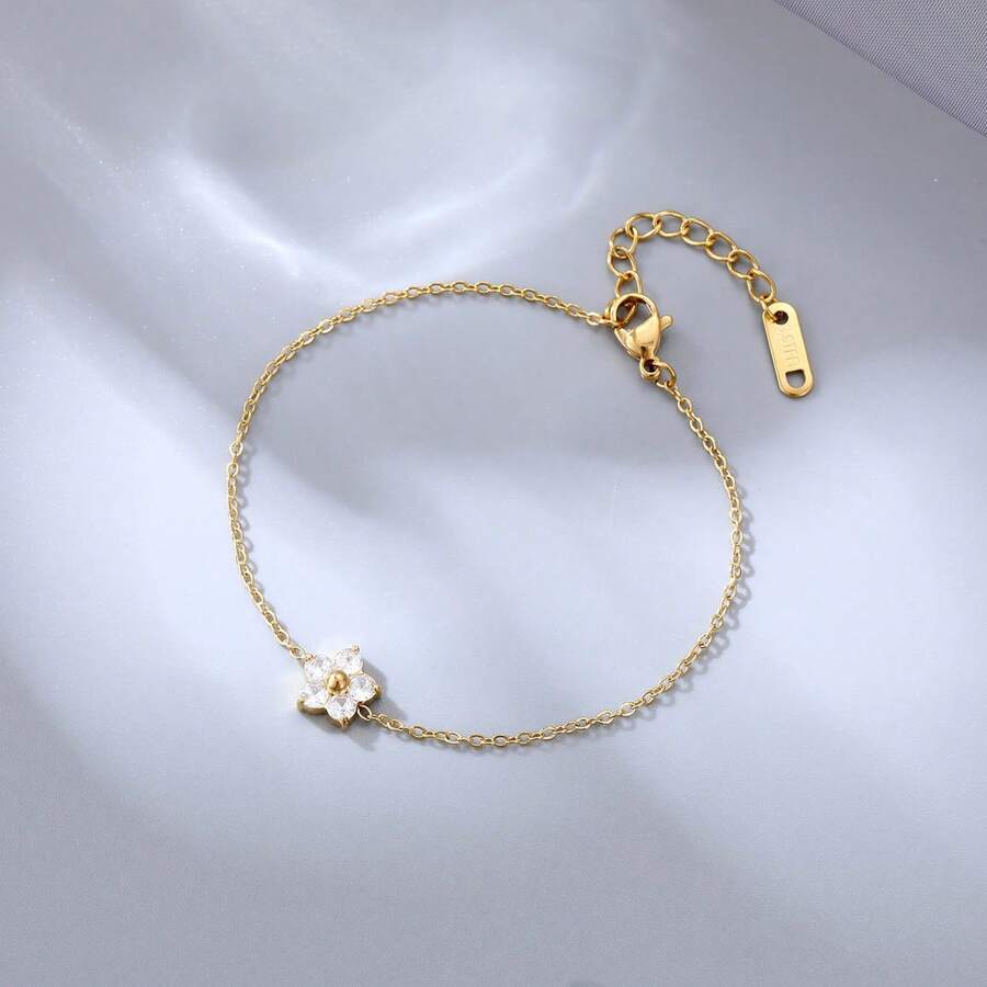 SHEIN سوار فولاذي مرصع بالراين بتصميم زهري