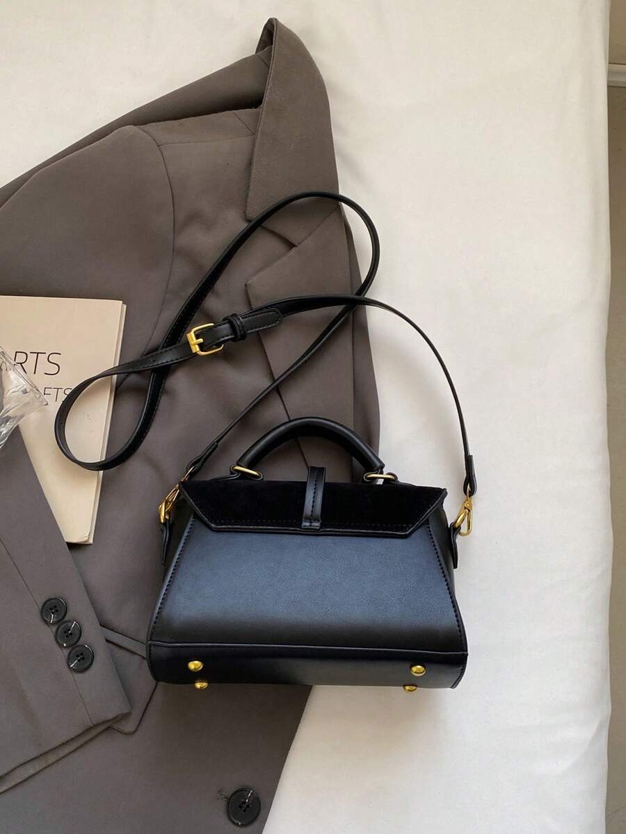 SHEIN حقيبة كتف سوداء من الغزال قابلة للطي