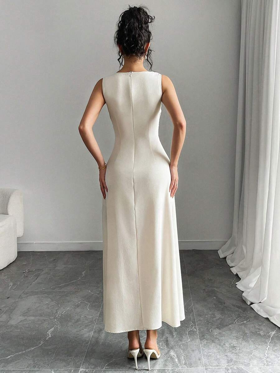 SHEIN RAFFERIZA فستان سهرة طويل أنيق بدون أكمام بياقة وفتحة خصر