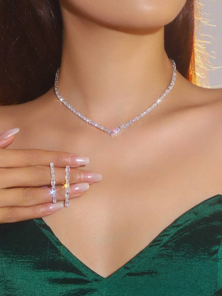 SHEIN طقم مجوهرات أنيق مرصع بالألماس والكريستال