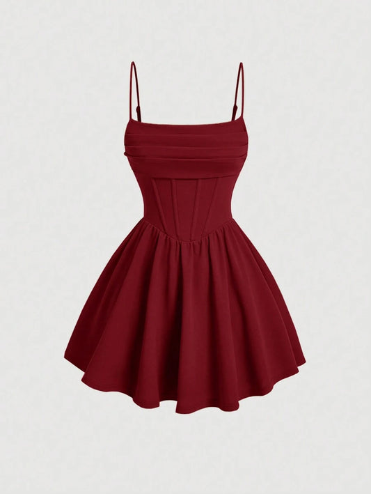 SHEIN MOD فستان عنابي صيفي كورسيه مقسم