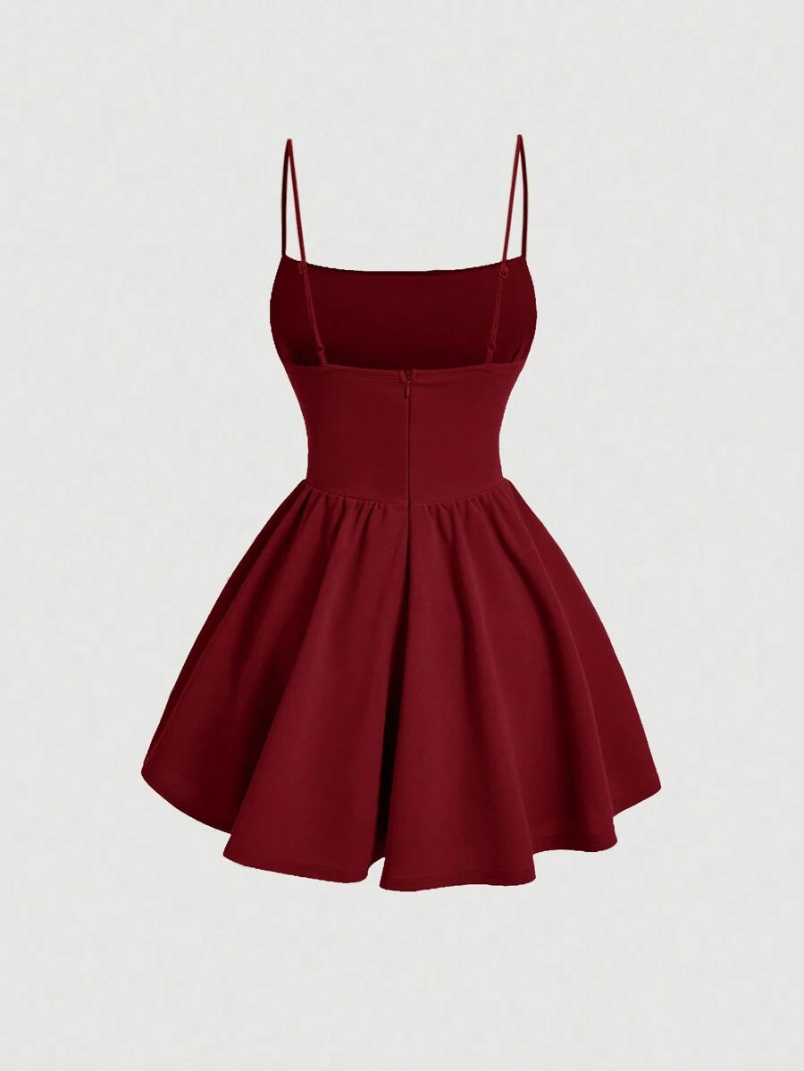 SHEIN MOD فستان عنابي صيفي كورسيه مقسم