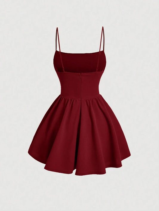 SHEIN MOD فستان عنابي صيفي كورسيه مقسم