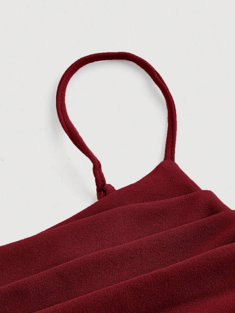 SHEIN MOD فستان عنابي صيفي كورسيه مقسم