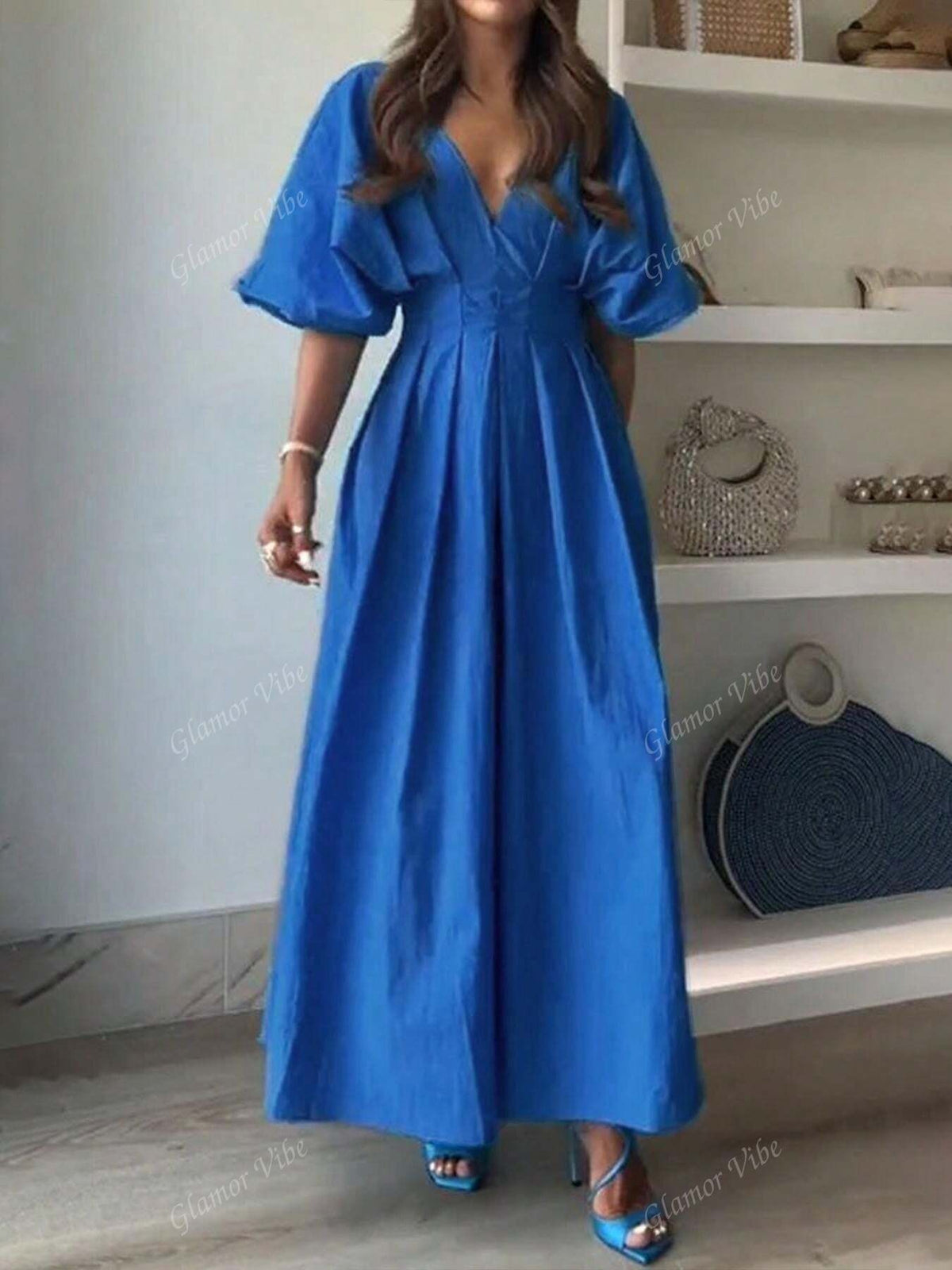 SHEIN فستان طويل وخفيف بلون أزرق ناعم
