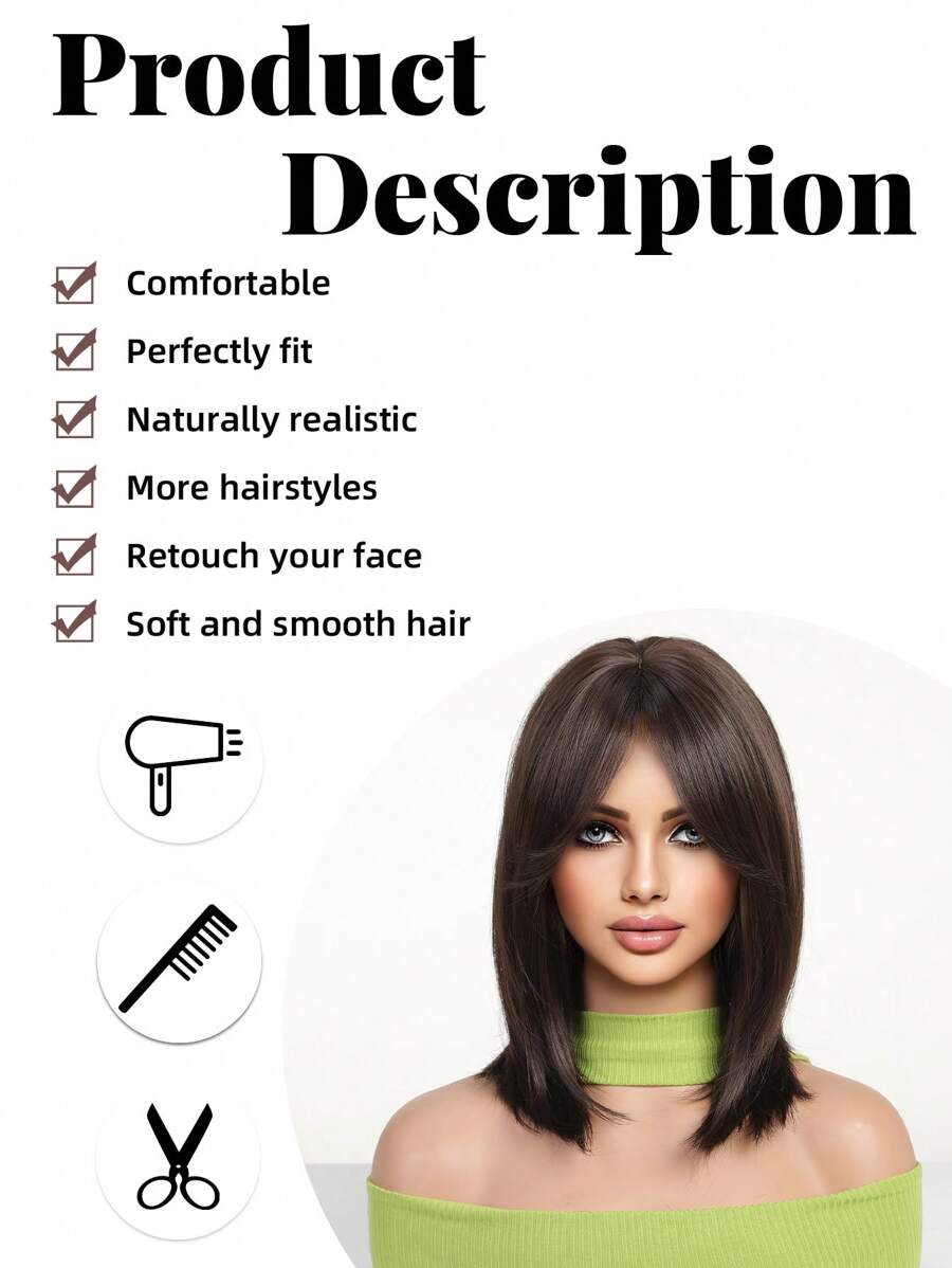 SHEIN باروكة شبه قصيرة مضفرة 14 بوصة بلون بني داكن