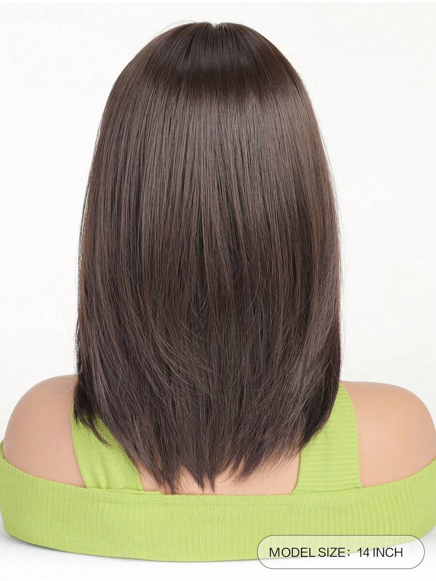 SHEIN باروكة شبه قصيرة مضفرة 14 بوصة بلون بني داكن