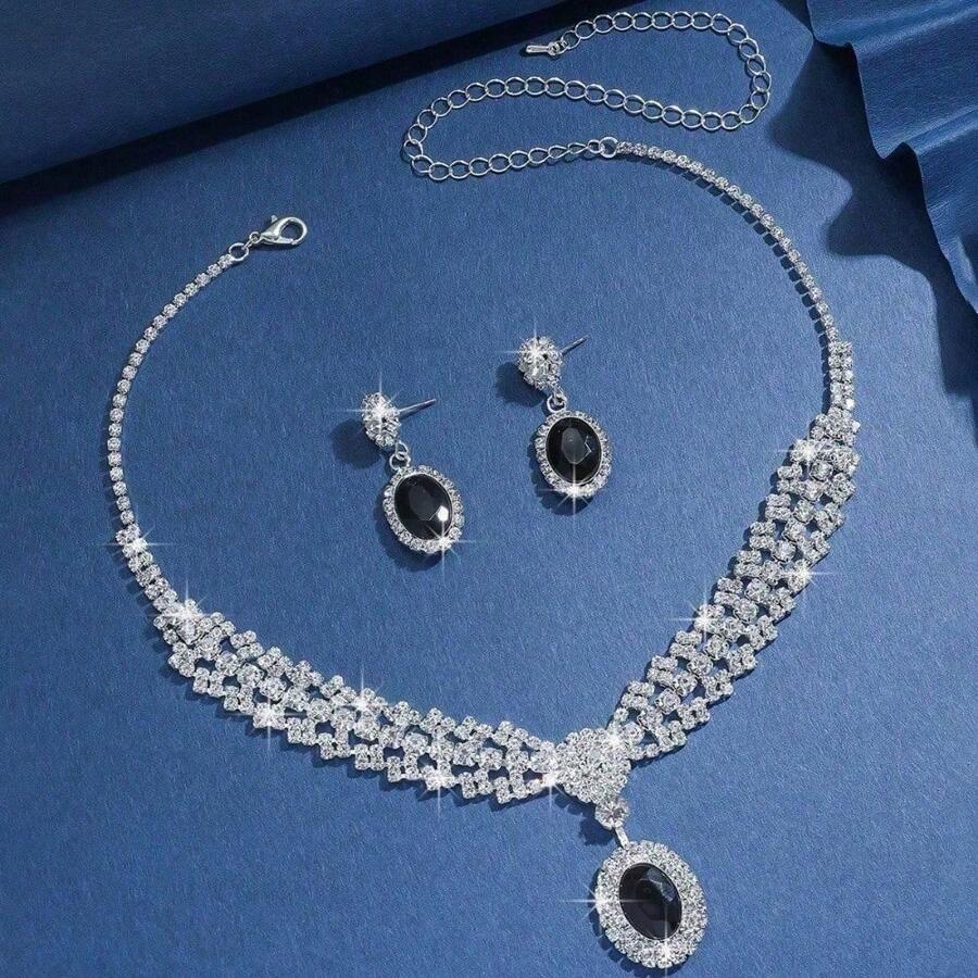SHEIN طقم مجوهرات 3 قطع قلادة وأقراط بالكريستال