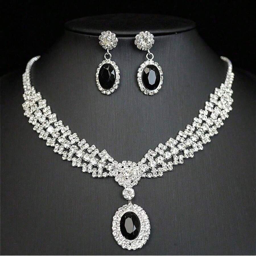 SHEIN طقم مجوهرات 3 قطع قلادة وأقراط بالكريستال