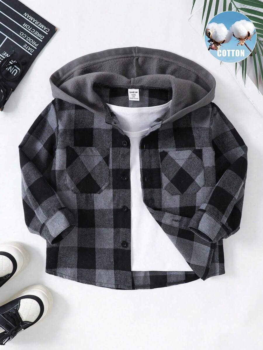 SHEIN Genkimix Kids معطف أولادي مخطط بكابوشون