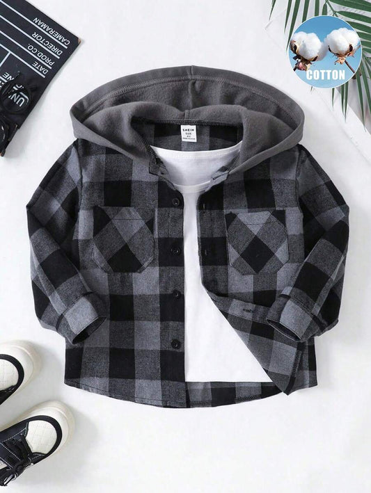 SHEIN Genkimix Kids معطف أولادي مخطط بكابوشون