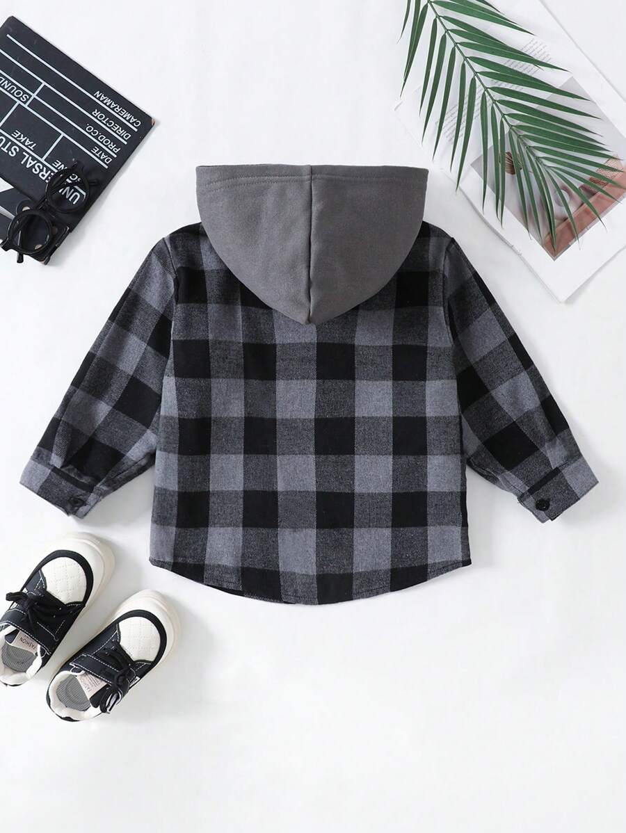 SHEIN Genkimix Kids معطف أولادي مخطط بكابوشون