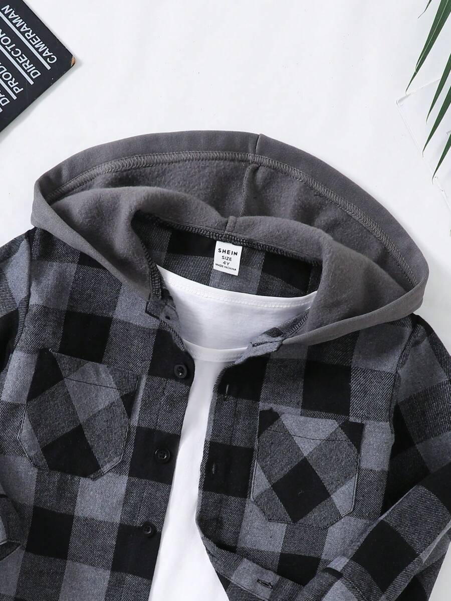 SHEIN Genkimix Kids معطف أولادي مخطط بكابوشون
