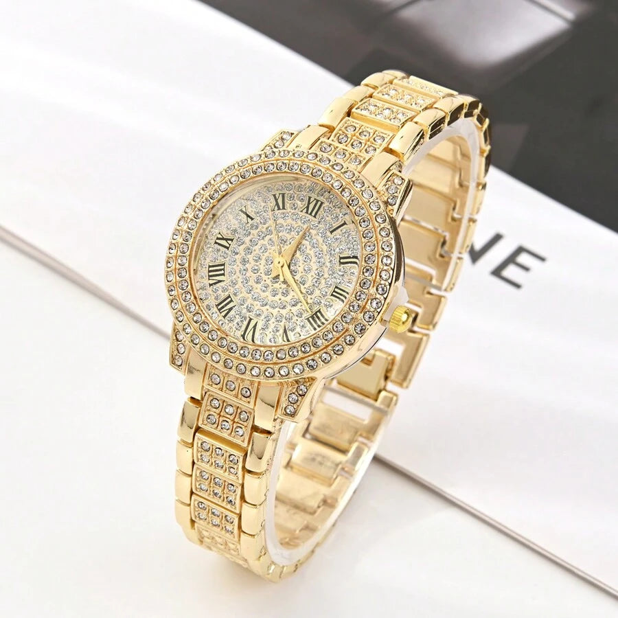 SHEIN ساعة نسائية فاخرة بسوار نجمي مرصع بالألماس