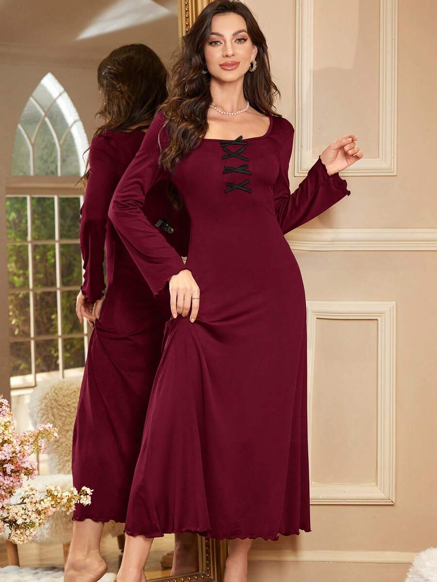 SHEIN فستان كاجوال مريح بتصميم كشكش وفيونكة