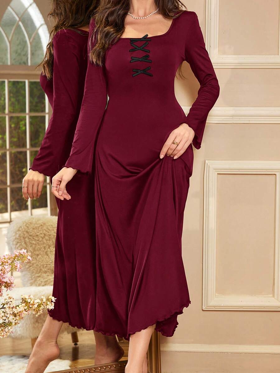 SHEIN فستان كاجوال مريح بتصميم كشكش وفيونكة