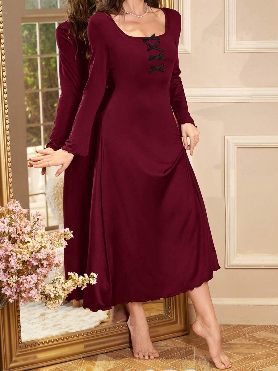 SHEIN فستان كاجوال مريح بتصميم كشكش وفيونكة