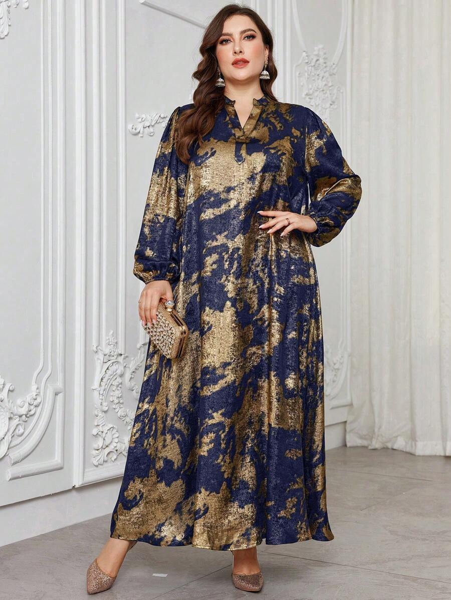 SHEIN Najma CURVE فستان ماكسي محتشم بطبعة فاخرة