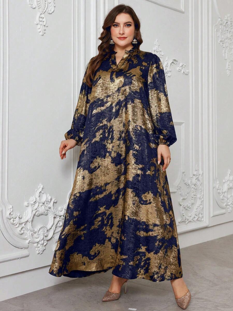 SHEIN Najma CURVE فستان ماكسي محتشم بطبعة فاخرة