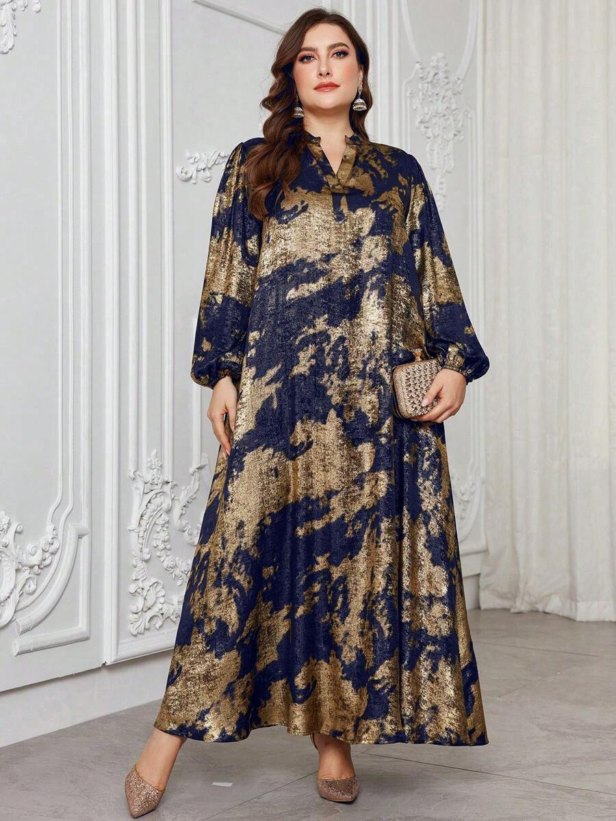 SHEIN Najma CURVE فستان ماكسي محتشم بطبعة فاخرة