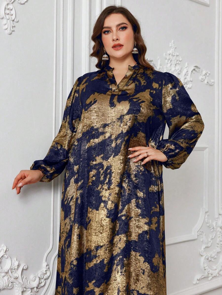 SHEIN Najma CURVE فستان ماكسي محتشم بطبعة فاخرة