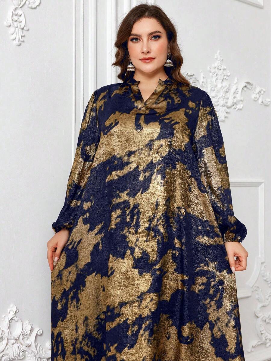 SHEIN Najma CURVE فستان ماكسي محتشم بطبعة فاخرة