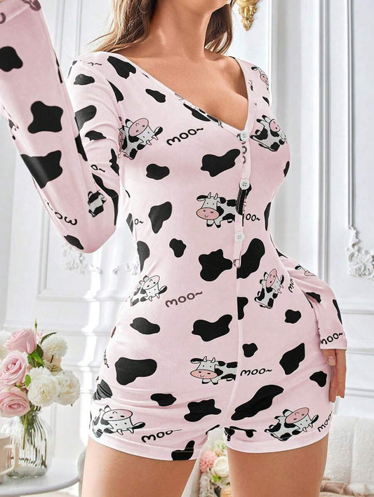 SHEIN رومبير بأكمام طويلة وطبعة بقرة