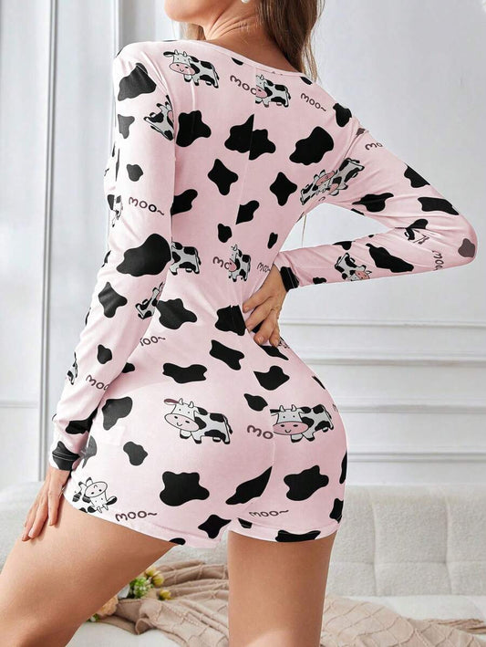SHEIN رومبير بأكمام طويلة وطبعة بقرة