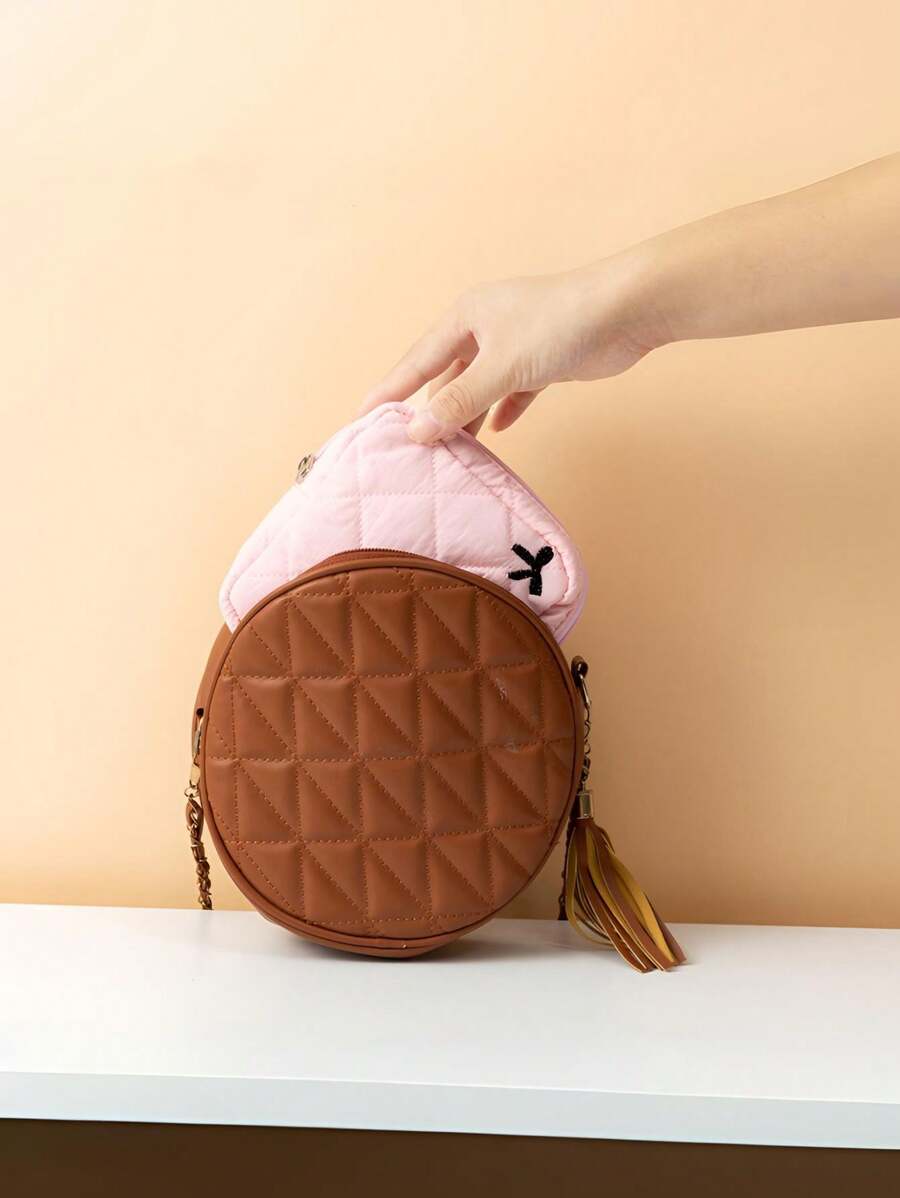 SHEIN حقيبة مكياج صغيرة محمولة بسحاب ونمط فيونكة