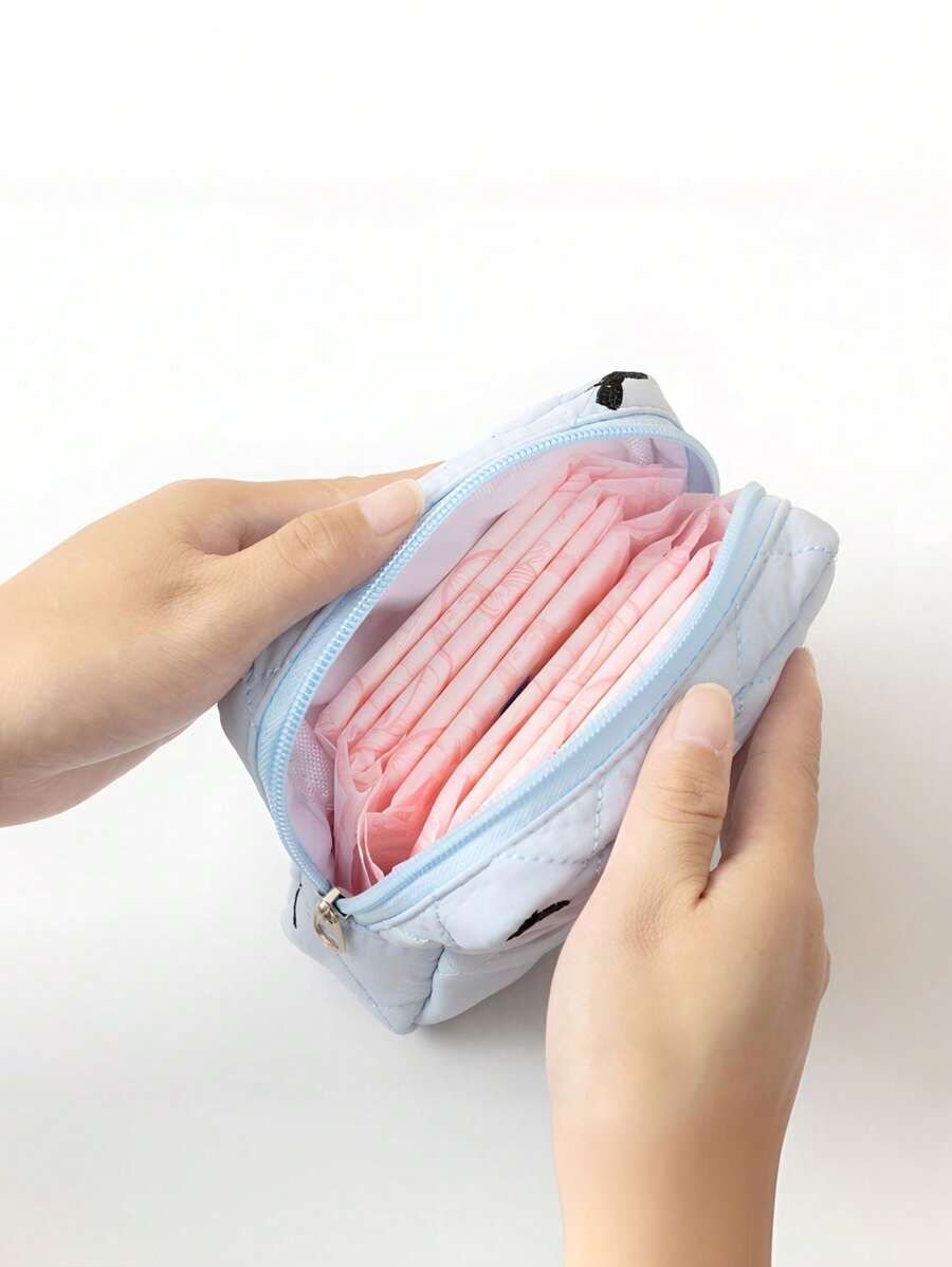 SHEIN حقيبة مكياج صغيرة محمولة بسحاب ونمط فيونكة