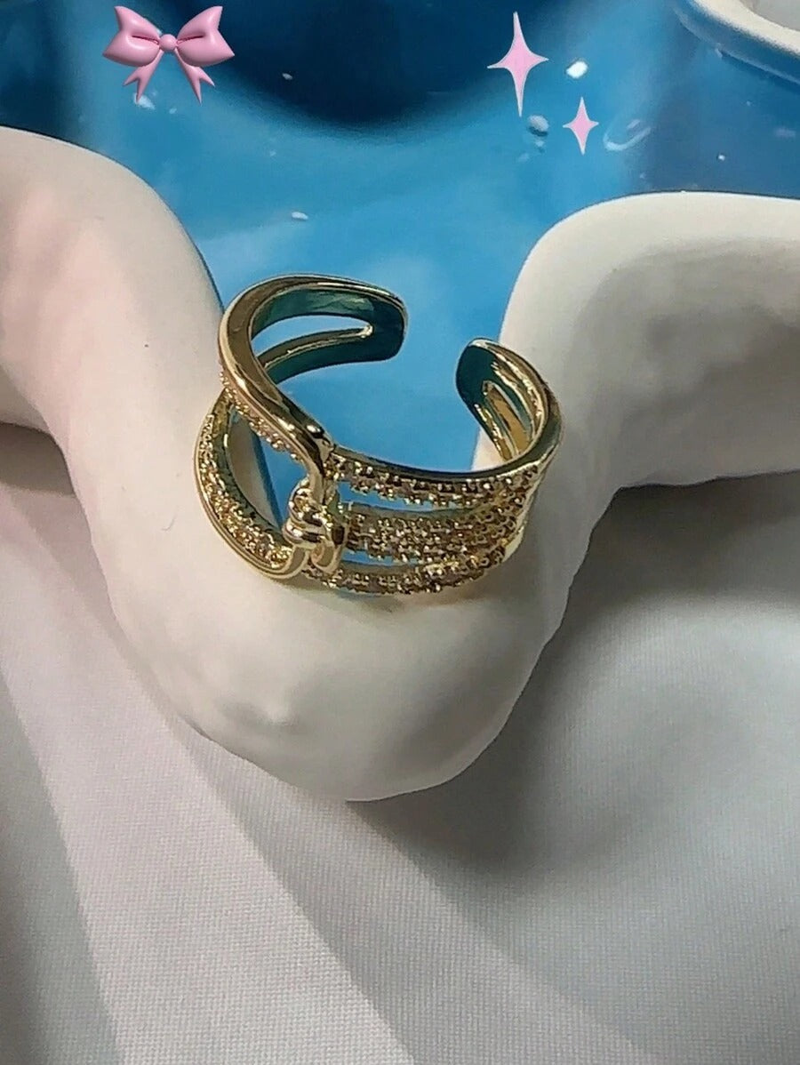 SHEINخاتم بسيط عصري مطلي بالذهب ومرصع بزركون