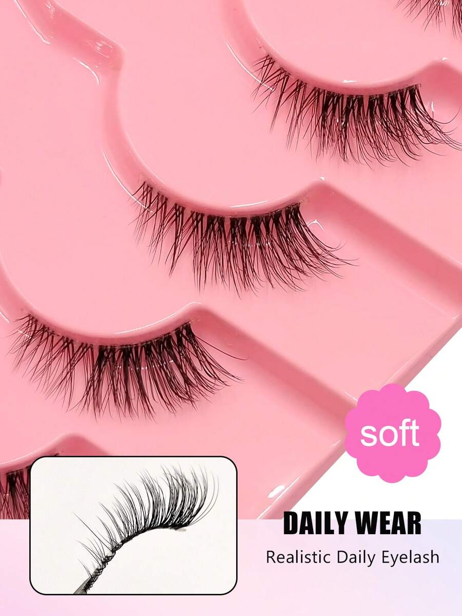 SHEIN Asiteo طقم 7 أزواج رموش نصف العين طبيعية بشريط شفاف للعين القطة