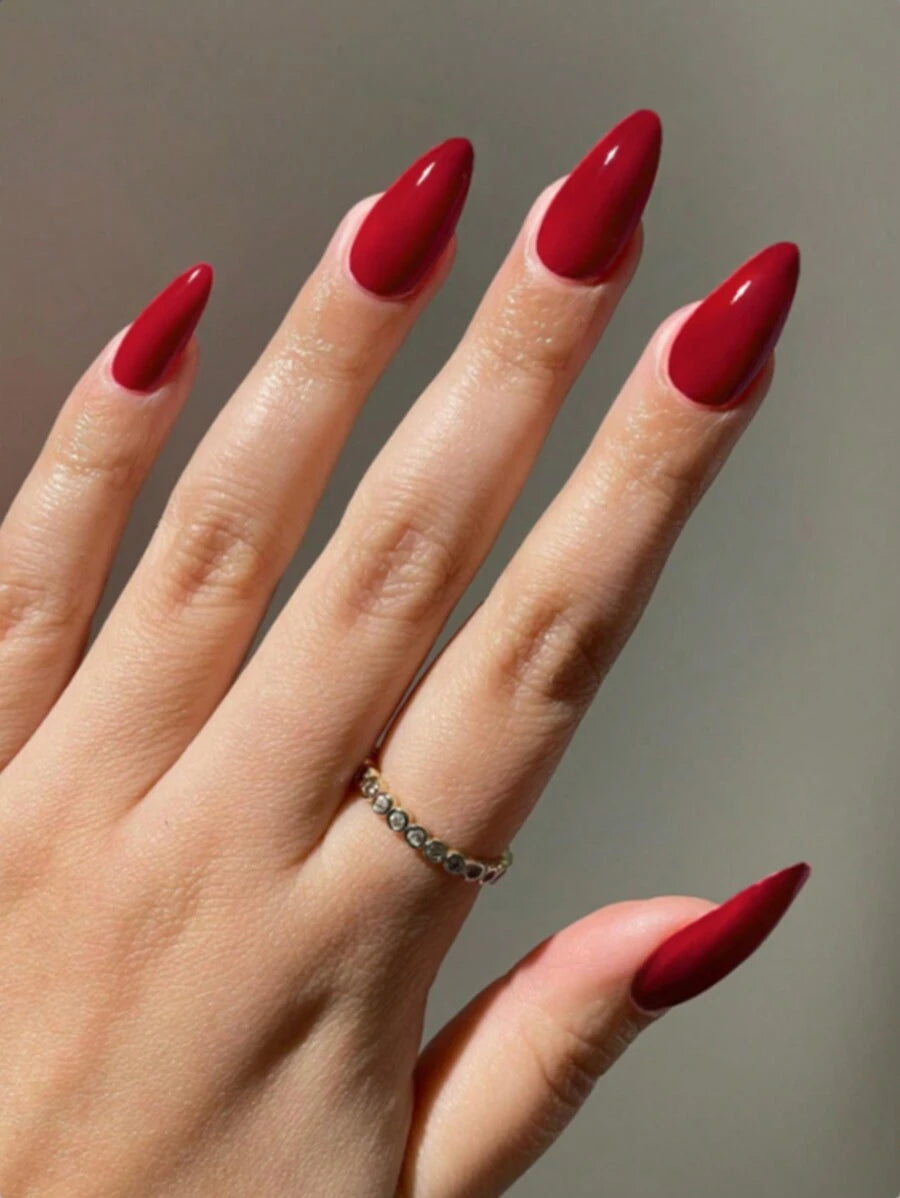 SHEIN مجموعة الأظافر (24 قطعة) طويلة من اللوز الأحمر