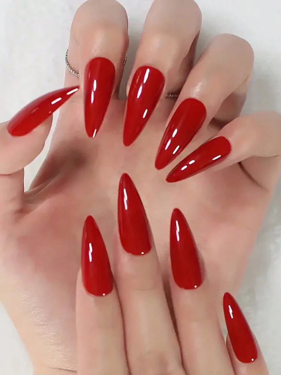 SHEIN مجموعة الأظافر (24 قطعة) طويلة من اللوز الأحمر