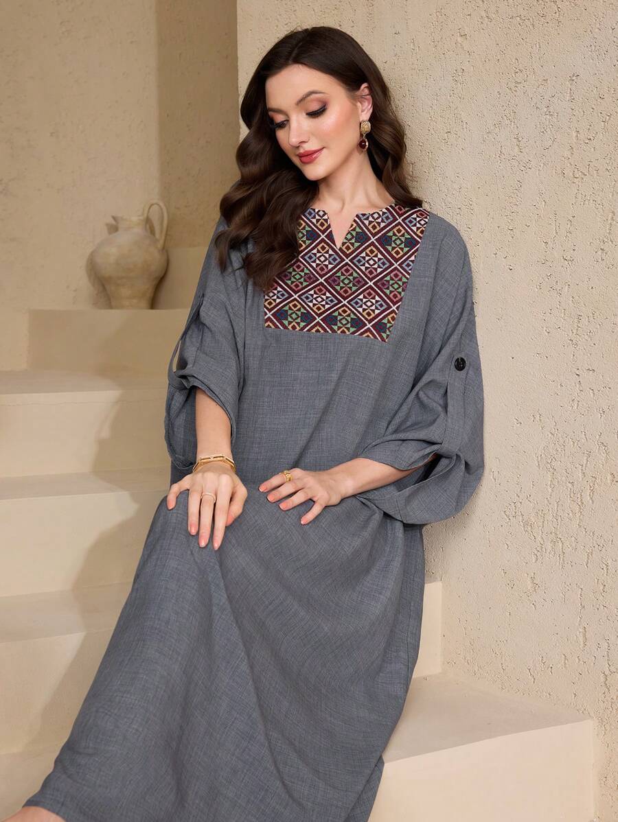 SHEIN Al Najma فستان فضفاض بأكمام منسدلة تركي كفتان وجلابية