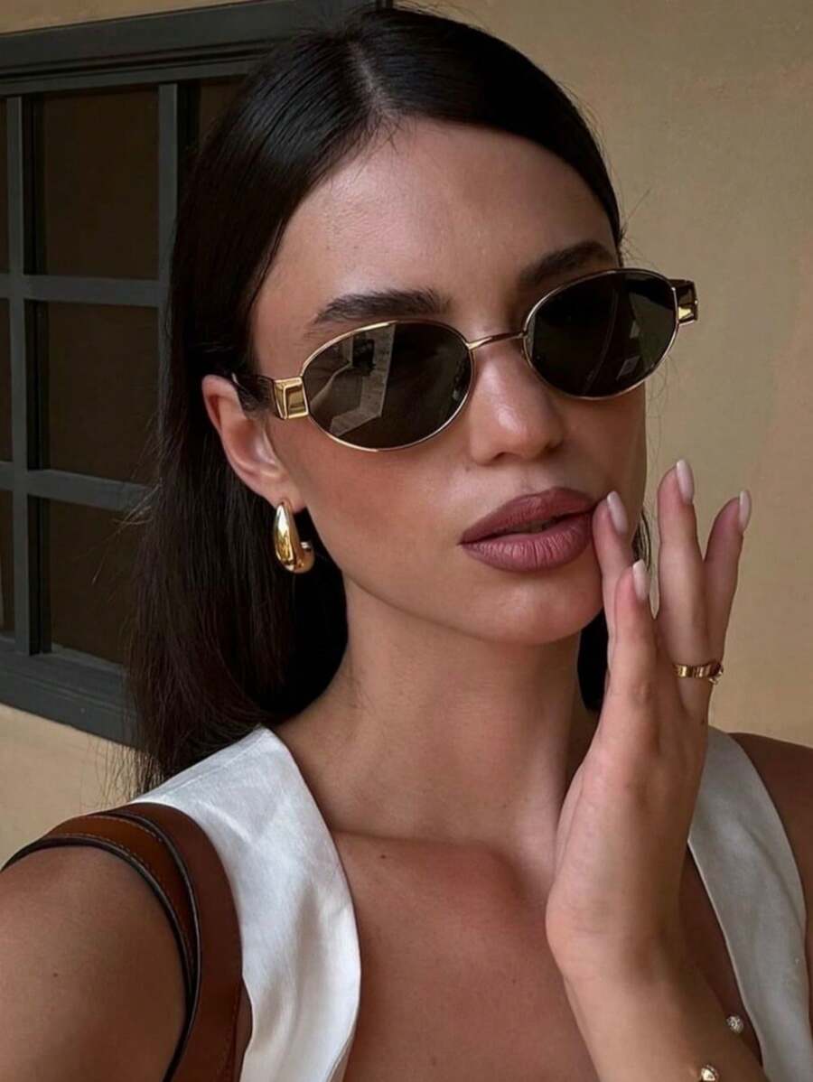 SHEIN نظارة بإطار معدني صغير بتصميم بيضاوي كلاسيكي