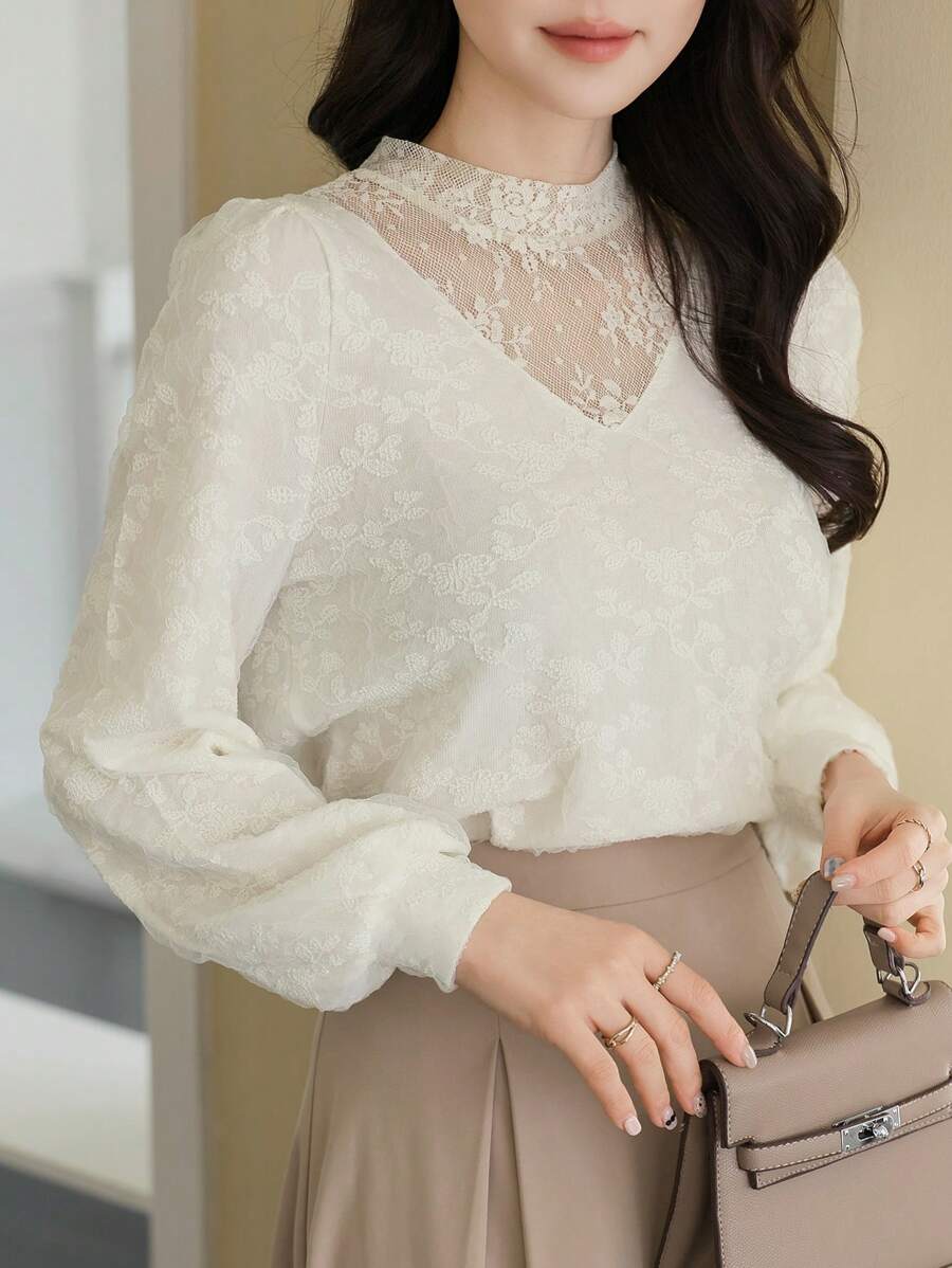SHEIN Wynsel تي شيرت نسائي قصير الأكمام بطبقات من قماش الشبك