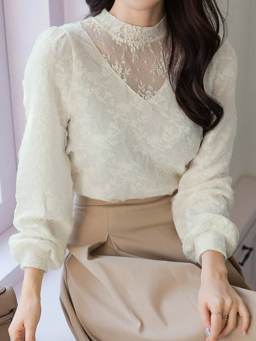 SHEIN Wynsel تي شيرت نسائي قصير الأكمام بطبقات من قماش الشبك