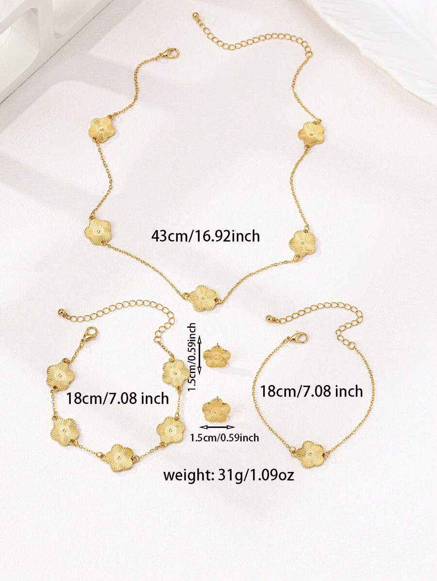 SHEIN طقم مجوهرات ذهبية 5 قطع بتصميم برسيم هندسي