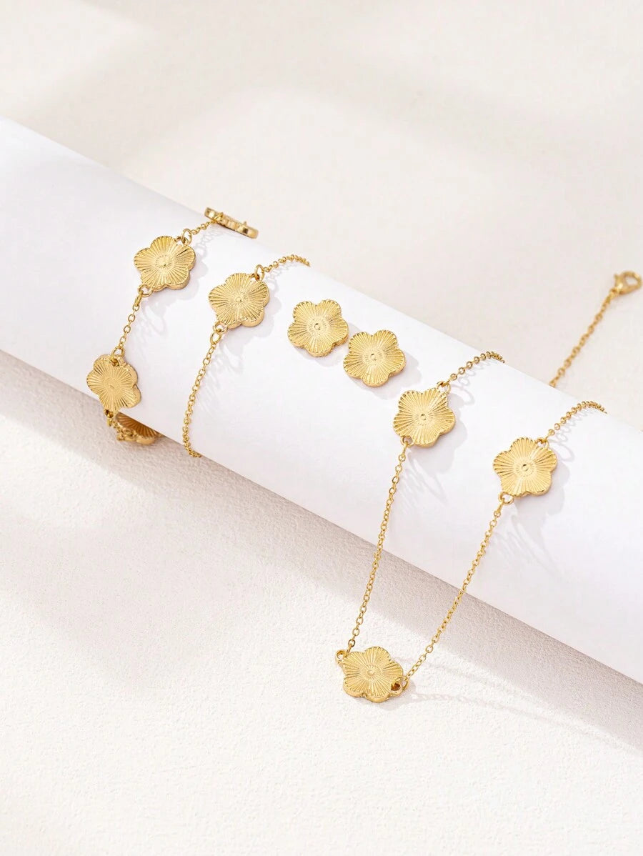 SHEIN طقم مجوهرات ذهبية 5 قطع بتصميم برسيم هندسي