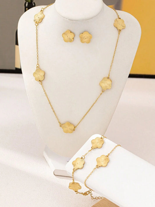 SHEIN طقم مجوهرات ذهبية 5 قطع بتصميم برسيم هندسي