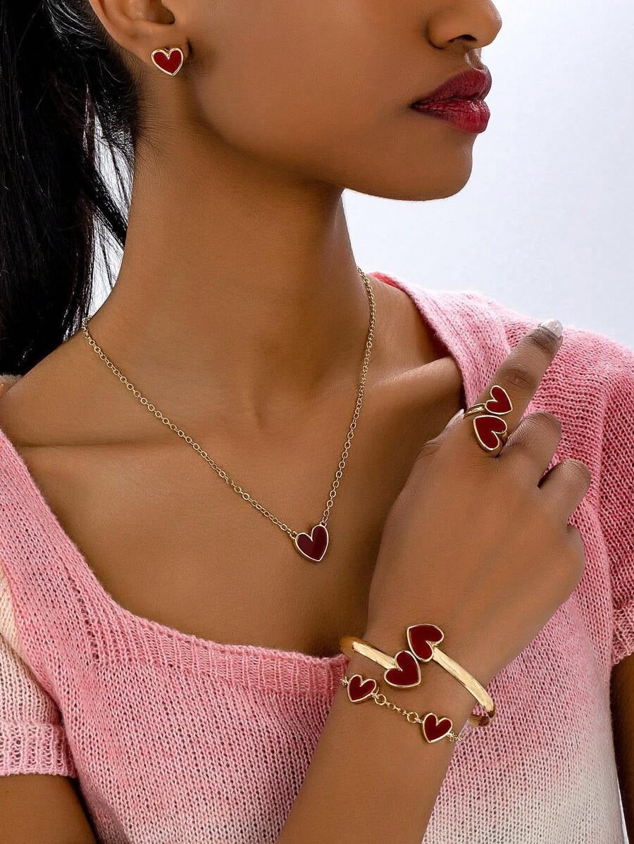 SHEIN طقم مميز مكون من 6 قطع على شكل قلب بلون نسائي أنيق
