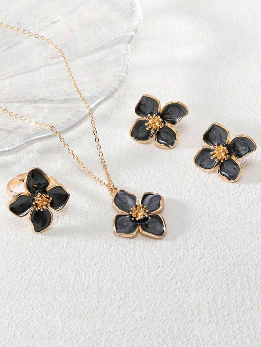 SHEIN مجموعة مجوهرات أنيقة وعصرية بتصميم زهرة