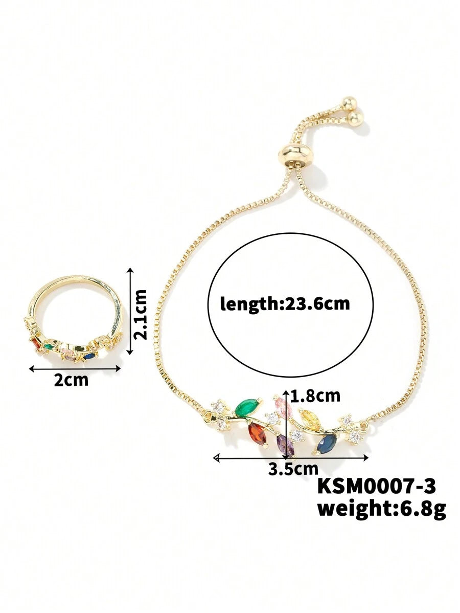 SHEIN طقم مجوهرات أسورة وخاتم على شكل ورق