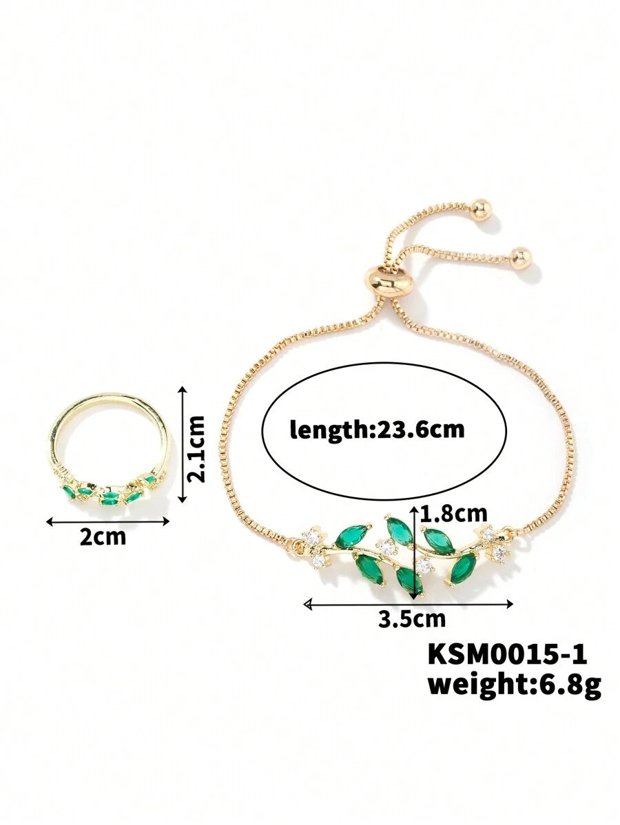 SHEIN طقم مجوهرات أسورة وخاتم على شكل ورق
